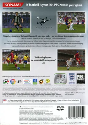 PES 2008 - Pro Evolution Soccer box cover back